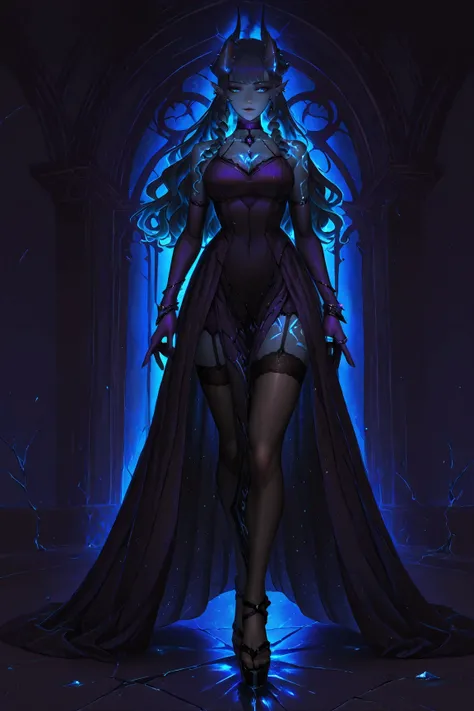 ((inspired by fantasy)),((masterpiece, best quality)),beautiful-woman, ((detailed face)),((detailed body)),(full body:1.3).


1-woman,
(((demon woman))), ((pointed ears)),(dragon’s horns attached to the head), backward-curved horns, ((purple-blue-skin)), 
...