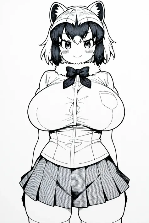 Common Raccoon (kemono friends), huge breasts, cowboy shot