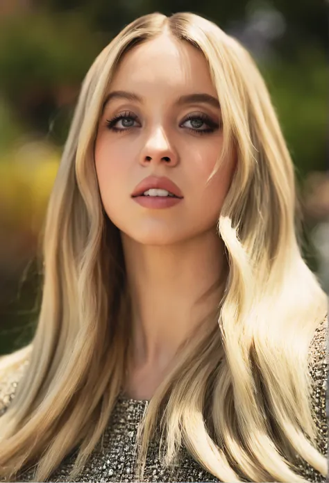 cinematic photo 1girl, solo, sydney sweeney, headshot, parted lips, eyeliner, long hair, blonde hair . 35mm photograph, film, bokeh, professional, 4k, highly detailed