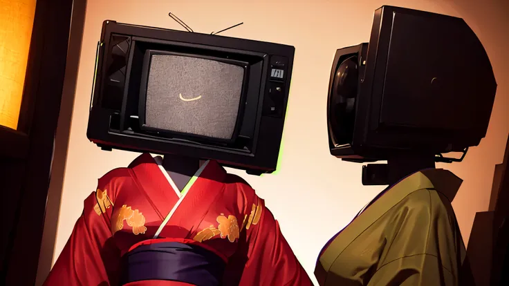  monitor head, kimono, woman || masterpiece, perfect quality, sharp focus, shallow depth of field, 8k