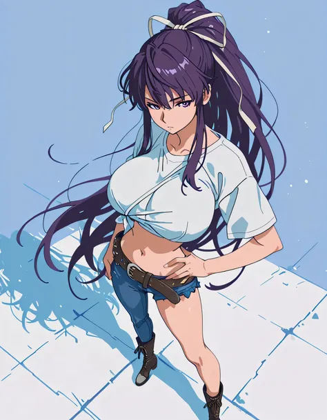 masterpiece masterpiece, ultra-HD, impressionism, high detail, best quality, very aesthetic, 8k, best quality, beautiful, anime coloring , score_9, score_8_up, score_7_up, score_6_up, score_5_up, score_4_up , Kaori Kanzaki , purple eyes , long hair , ribbo...