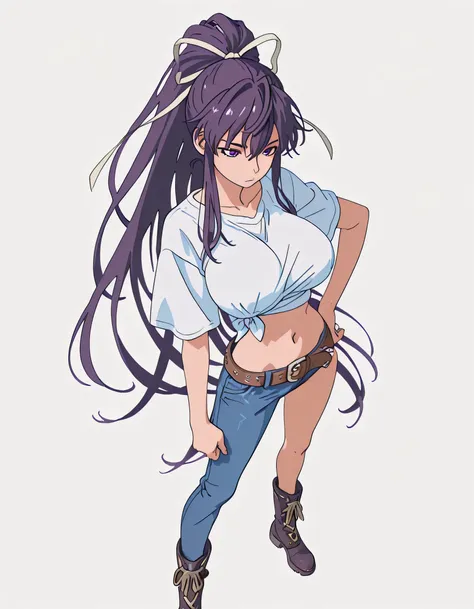 masterpiece masterpiece, ultra-HD, impressionism, high detail, best quality, very aesthetic, 8k, best quality, beautiful, anime coloring , score_9, score_8_up, score_7_up, score_6_up, score_5_up, score_4_up , Kaori Kanzaki , purple eyes , long hair , ribbo...