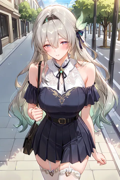 score_9, score_8_up, score_7_up, masterpiece, best quality, very aesthetic, absurdres, tunning image, attractive image, 1girl, adult grown woman, solo, firefly \(honkai: star rail\), purple eyes, grey hair, hair between eyes, very long hair, hair intakes, ...