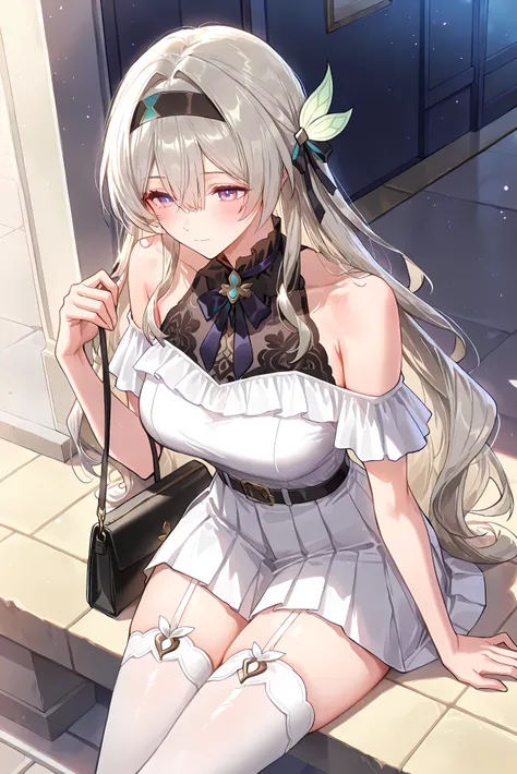 score_9, score_8_up, score_7_up, masterpiece, best quality, very aesthetic, absurdres, tunning image, attractive image, 1girl, adult grown woman, solo, firefly \(honkai: star rail\), purple eyes, grey hair, hair between eyes, very long hair, hair intakes, ...