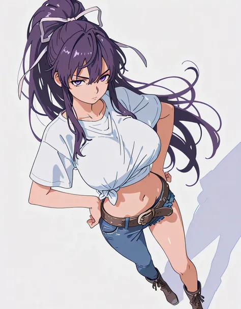 masterpiece masterpiece, ultra-HD, impressionism, high detail, best quality, very aesthetic, 8k, best quality, beautiful, anime coloring , score_9, score_8_up, score_7_up, score_6_up, score_5_up, score_4_up , Kaori Kanzaki , purple eyes , long hair , ribbo...