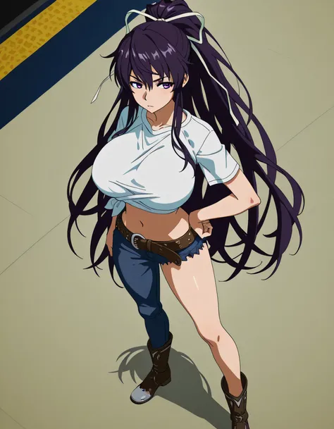 masterpiece masterpiece, ultra-HD, impressionism, high detail, best quality, very aesthetic, 8k, best quality, beautiful, anime coloring , score_9, score_8_up, score_7_up, score_6_up, score_5_up, score_4_up , Kaori Kanzaki , purple eyes , long hair , ribbo...