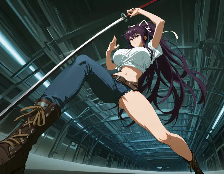 masterpiece masterpiece, ultra-HD, impressionism, high detail, best quality, very aesthetic, 8k, best quality, beautiful, anime coloring , score_9, score_8_up, score_7_up, score_6_up, score_5_up, score_4_up , Kaori Kanzaki , purple eyes , long hair , ribbo...