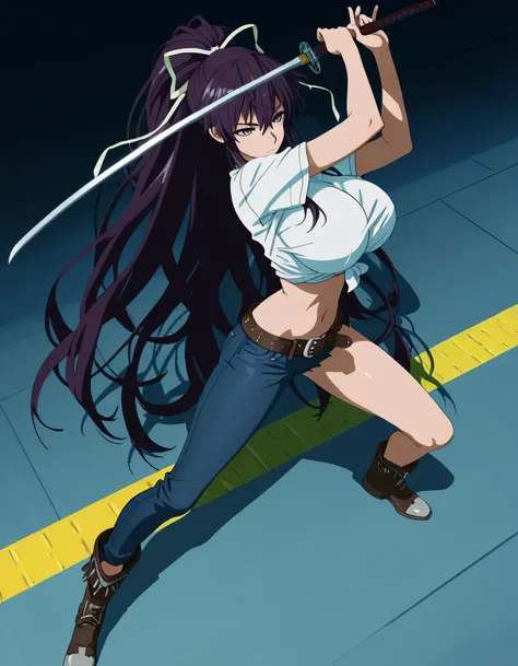 masterpiece masterpiece, ultra-HD, impressionism, high detail, best quality, very aesthetic, 8k, best quality, beautiful, anime coloring , score_9, score_8_up, score_7_up, score_6_up, score_5_up, score_4_up , Kaori Kanzaki , purple eyes , long hair , ribbo...