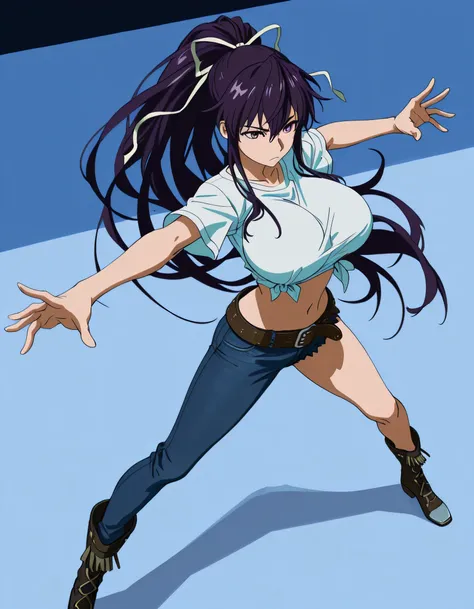 masterpiece masterpiece, ultra-HD, impressionism, high detail, best quality, very aesthetic, 8k, best quality, beautiful, anime coloring , score_9, score_8_up, score_7_up, score_6_up, score_5_up, score_4_up , Kaori Kanzaki , purple eyes , long hair , ribbo...