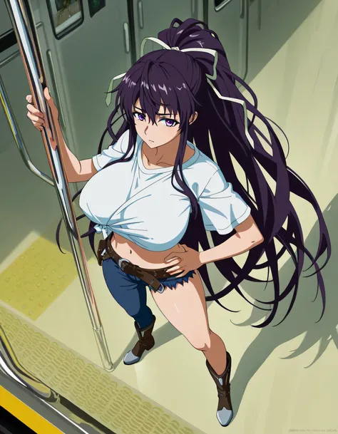 masterpiece masterpiece, ultra-HD, impressionism, high detail, best quality, very aesthetic, 8k, best quality, beautiful, anime coloring , score_9, score_8_up, score_7_up, score_6_up, score_5_up, score_4_up , Kaori Kanzaki , purple eyes , long hair , ribbo...