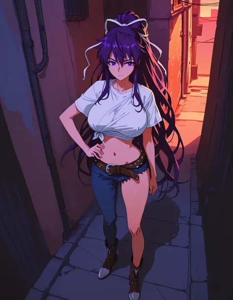 masterpiece masterpiece, ultra-HD, impressionism, high detail, best quality, very aesthetic, 8k, best quality, beautiful, anime coloring , score_9, score_8_up, score_7_up, score_6_up, score_5_up, score_4_up , Kaori Kanzaki , purple eyes , long hair , ribbo...