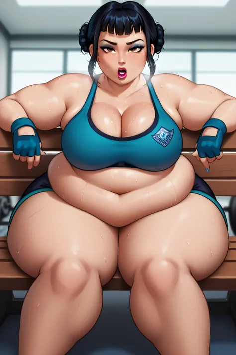 BREAK, score_6_up, score_7_up, score_8_up, score_9, 1girl, solo, kpdh_z0ey, black hair, short hair, hair bun, brown eyes, blunt bangs, lipstick, makeup, official KPop Demon Hunters aesthetic, large breasts, busty, cleavage, curvy, athletic, looking at view...