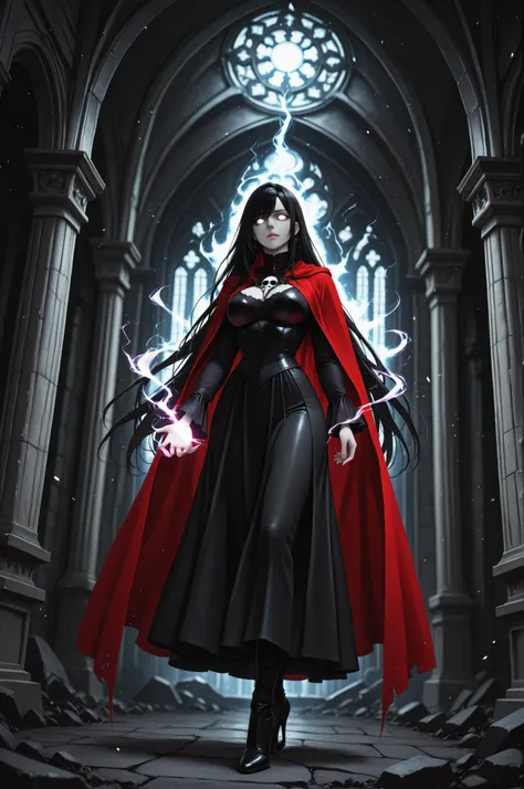 masterpiece, best quality, very aesthetic, absurdres,aidmaMJ6.1,picture of a female human, priestess of death pale white magical aura, controlling a swirling magic, manipulating ,magical sigils, human female, black  hair, pale skin,  long black hair with p...