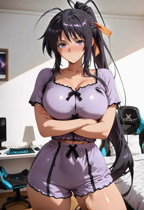 score_9, score_8_up, score_7_up, score_6_up, score_5_up, score_4_up, masterpiece, high quality, shiny skin, shiny hair, shiny body, clear body, large breasts, nose blush, nice legs, standing, nice legs, posing, SFW, looking at viewer, thick thigh, thick th...