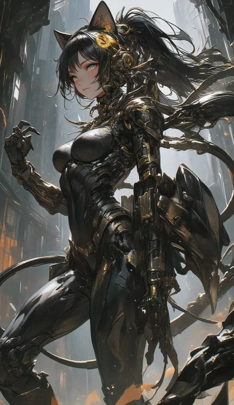 Woman wearing a costume with a Scorpio motif、Female Panther Pose、Machine and Biological Fusion、Machine Scorpion Stinger、high image quality、High Quality