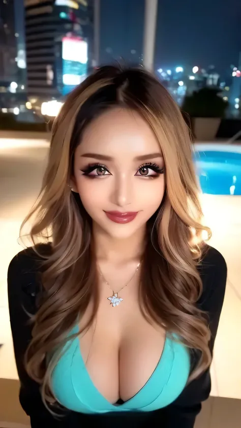 ( cowboy shooting、 top quality、8k、16k、 Award-winning works 、 super high resolution)、 beautiful woman、( black sweater , Sexy cleavage:1.1)、Perfect big breasts、( blonde alone :1.1)、 bright color contacts 、Perfect gal makeup、Bright glossy lipstick、...