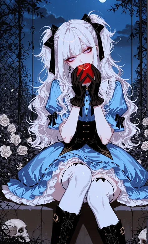 (masterpiece, best quality, ultra-detailed, high detail, 8k, sharp focus), detailed, dark, bright, shadows, hotatenshi, sheya, noriuma, bombyoon, shine, nama udon, catsubun kkst0904, rikuwo, huangdanlan, jane mere, otonoha aika, 1girl, apple, black bow, bl...