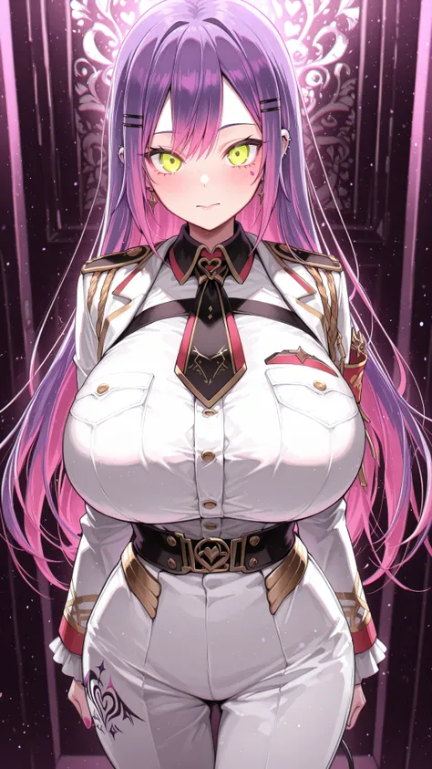 Tokoyami towa,beautiful,4k,huge breast,lot of Pierce,lot of tattoo,military suits costume, masterpiece, best quality, very aesthetic,