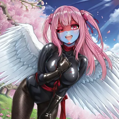 shocker, black leotard, red sash, breast