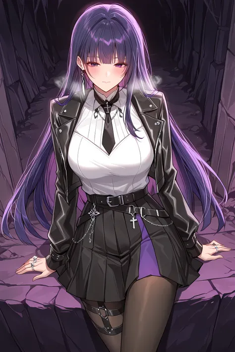 score_9, score_8_up, score_7_up, masterpiece, best quality, very aesthetic, absurdres, tunning image, attractive image, 1girl, adult grown woman, solo,  MeiAPHO, purple hair, long hair, raiden mei, purple eyes, medium breasts, heavy breathing, closed mouth...