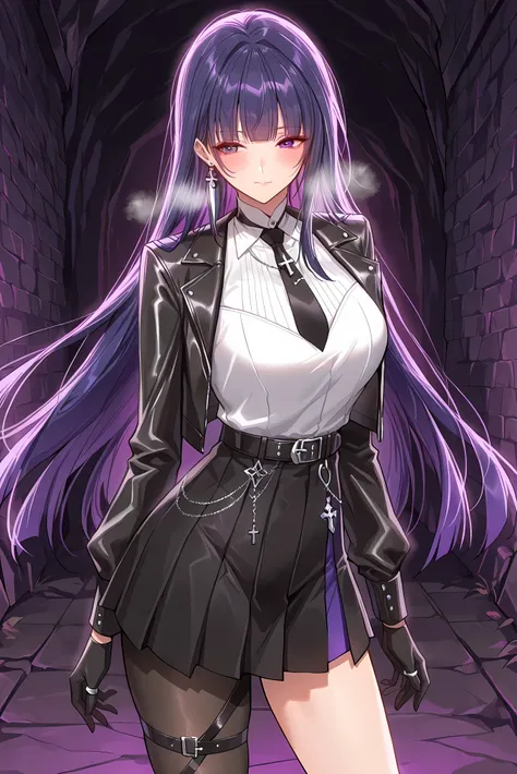 score_9, score_8_up, score_7_up, masterpiece, best quality, very aesthetic, absurdres, tunning image, attractive image, 1girl, adult grown woman, solo, MeiAPHO, purple hair, long hair, raiden mei, purple eyes, medium breasts, heavy breathing, closed mouth,...