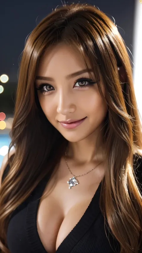 ( cowboy shooting、  top quality、8k、16k、  Award-winning works  、  super high resolution)、  beautiful woman、(   black sweater   , Sexy cleavage:1.1)、Perfect big breasts、( blonde alone :1.1)、  bright color contacts  、Perfect gal makeup、Bright glossy lipstick、...