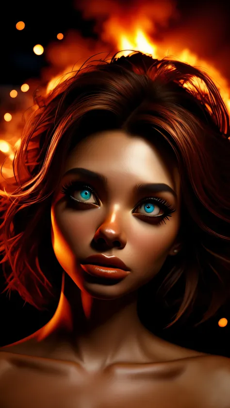 Routine character, waist-up angle, illuminated by massive burning sculptures during Las Fallas. Sagrada Família rising behind. Sparks exploding in mid-air, orange and red firelight reflecting on the skin. Spanish festival intensity, realistic texture, mult...