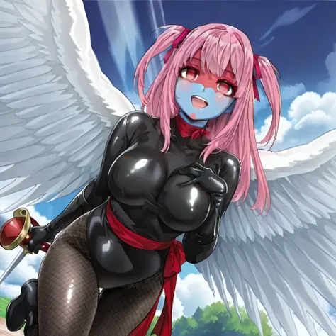 shocker, black leotard, red sash, breast