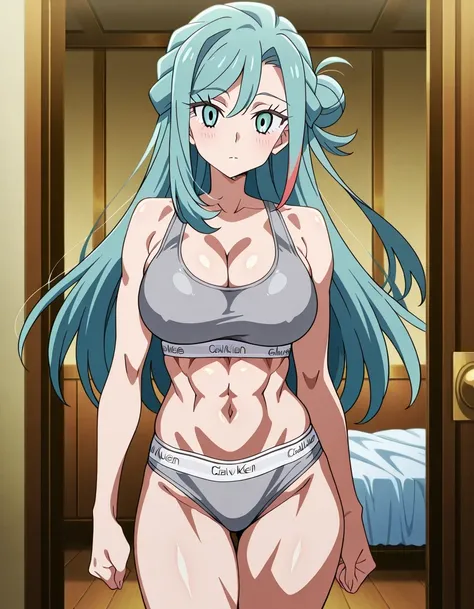 傑作、Best quality、Best resolution、Best image quality、amazing quality、 very aesthetic、 absurdres、anime coloring、anime screencap、anime screenshot、<lora:PokeBoyGrushaXL_Exotica:0.8>、1woman、solo、long hair、aqua eyes、ice blue hair、ice green hair、aqua hair、multicol...