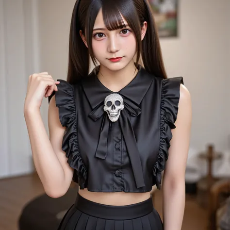 image of Gothic Lolita, UHD, masterpiece, accurate, super detail, high details, high quality, award winning, best quality, highest, 16k, detailed face, realistic textured skin, documentary photo, realistic, dramatic scene, very beautiful Japanese girl, cut...