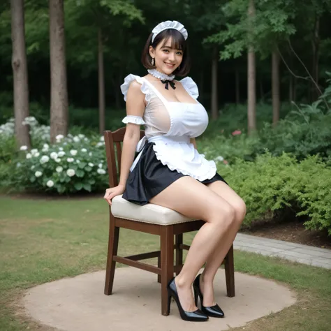 full body photo、reality, anatomically correct, realityistic, 1 woman, 23 year old woman, beautiful woman, very detailed beautiful face and eyes, detailed skin, (Natural Saggy Big Breasts:1.3), big butt, thighs, wide hips, smile, (short hair with bangs) (Cu...