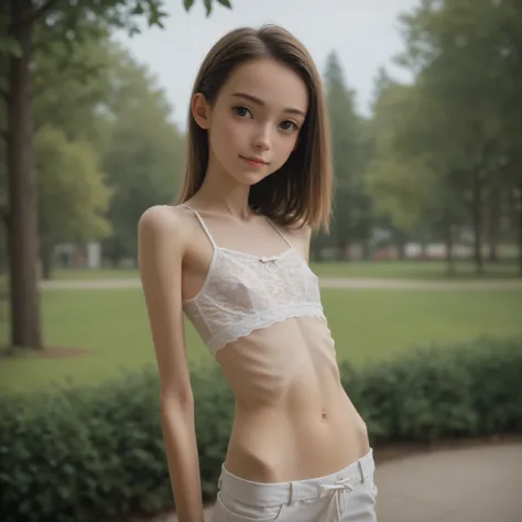 ((top quality)), ((PHOTO QUALITY)), (detail), perfect face，raises her hand,narrow shoulder,was photographed in the park,(smile:0.5),2 cute girls,(skinny:1.3),(Slim:1.5),flat chest