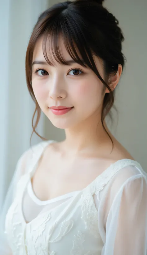 ultra detailed,8k, high resolution, beautiful detailed, high contrast, sharp focus, 50mm, f3,5, full body,
best quality, super hyper realism, realistic, photorealism,(realistic skin:1.2), smile,Bun Hair, japanese solo girl, no makeup, straight-on ci...