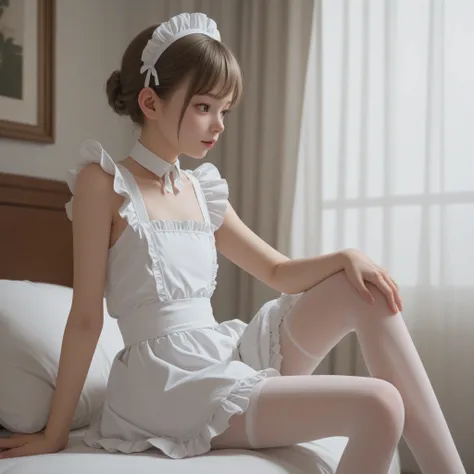 1 girl、maids、(Smile Yang with a middle-aged man:0.3)、is looking here insert a bottle,sitting、 Thin tights 、From the side、open both legs,(younger:1.5),(skinny:1.1),japanese