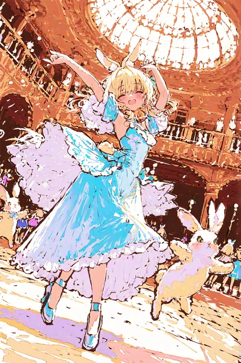 top quality,masterpiece,absurd,Newest,(The rich structure of the story:1.3),
(((ネズミのドリームランドにてdreamと魔法に包まれた空間でDancing Pretty Girl and Rabbit))), Dancing Pretty Girl and Rabbit、in a blue dress、dreamのような静かな雰囲気を作り出しています,drawn by Claude Monet,(colorful,cute,se...