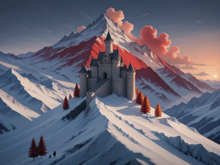 aidmaMJ6.1,masterpiece, best quality, very aesthetic, absurdres,x3rno1a,a panoramic award winning photography, Photorealistic, extremely detailed of a castle made from ice, standing on the peak of a snowy mountain, an impressive best detailed castle made f...