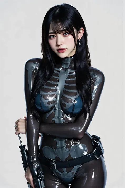 (((the ancient paper umbrella with one foot} treads like:2.0))),(((HR Gigger style cyberpunk atmosphere:2.0))),(((holds 2 cyberpunk-style submachine guns:2.0))),((points a muzzle at the viewer:2.0)),standing in the teacher's house,((Full Body:2.0)),one wom...