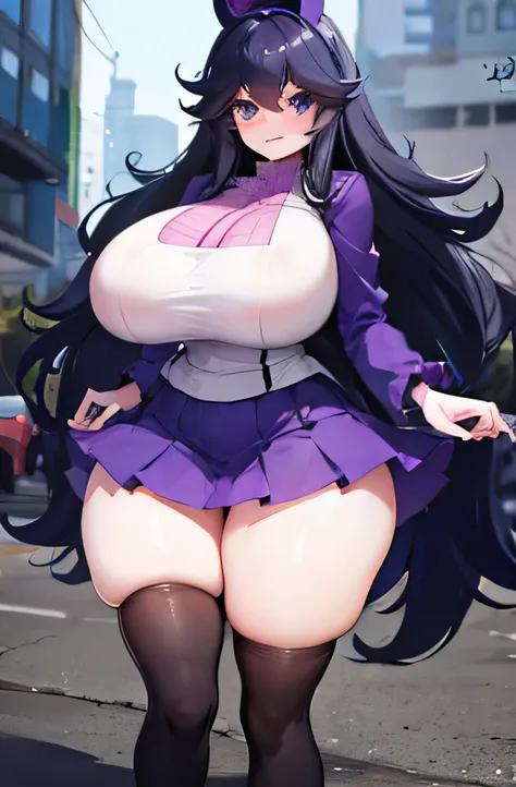 hex maniac from pokemon, huge breast, big boobs, wide hips, thick thighs, massive tits, even bigger boobs, huge ass, small skirt