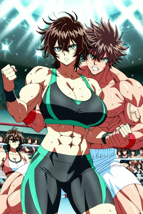 傑作、Best quality、Best resolution、Best image quality、amazing quality、 very aesthetic、 absurdres、anime coloring、anime screencap、anime screenshot、Erda 、brave woman、愚かな、gym、fit woman、筋肉質の!!、official anime style、筋肉質の!、anime cool woman、muscular woman、work out、bra...