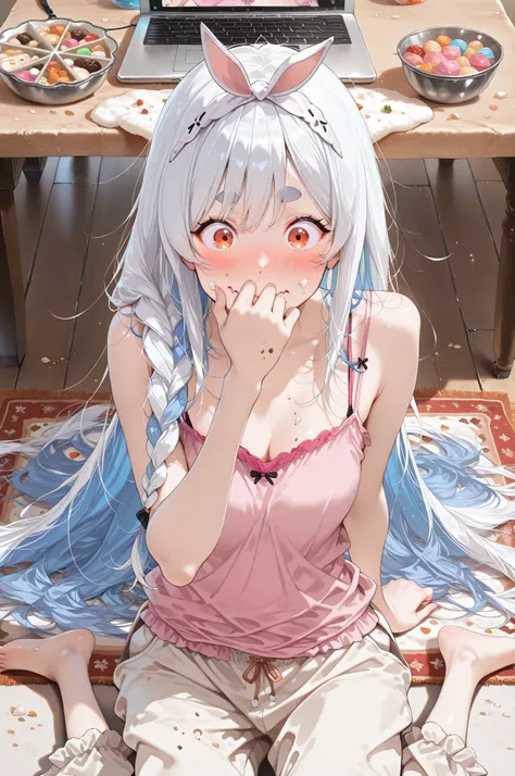 ((Masterpiece), (Highest Quality), (High Score), (High Resolution),(4k),),

((indoors),1girl,,solo,),

(,(fake laptop pc screenshot),(Scene of chatting on a laptop),(Laptop on the table),,,BREAK,,(pov),(famale,orange eyes, thick eyebrows,  two-tone hair, b...