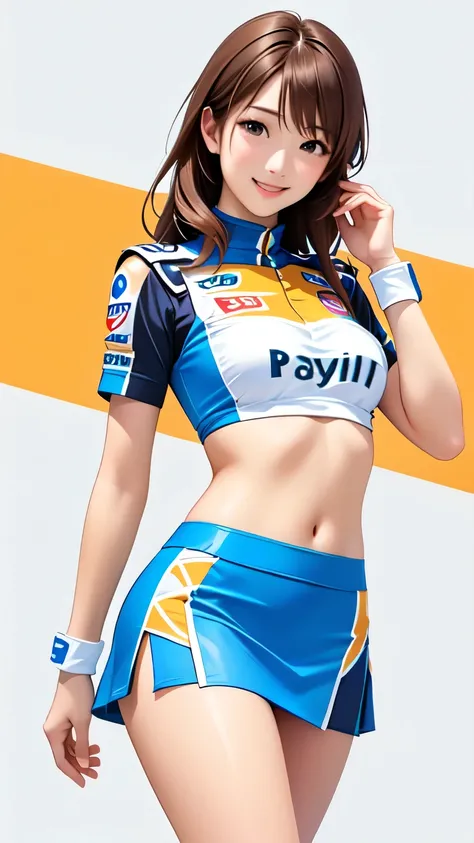 best quality、Realistic、MARIO RACING TEAM RACE QUEEN、super miniskirt、Miho Yoshioka、beautiful face、Beautiful Body、beautiful thighs、white panties、