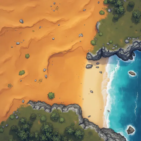RPGmap, wild beach, coastline, orange sand