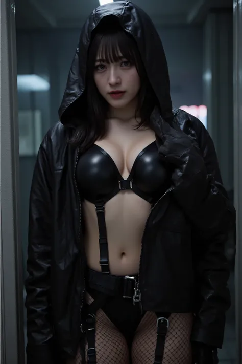 (((The pitch-dark interior of the Nostromo ship:2.0))),(((HR Gigger style cyberpunk atmosphere:2.0))),one woman,(pretty face:1.5),(Beautiful well-balanced face :1.7),((wavy black hair:2.0)),(beautiful eyes:1.3),glamorous shot of a 20-year-old Japanese woma...