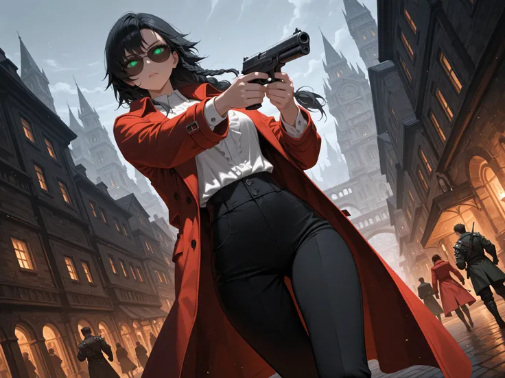 dungeon and dragon ,fantasy,masterpiece, best quality, very aesthetic, absurdres, ,a picture of a fantasy 1single bodyguard woman standing in the city near a big grey wolf in a modern city, grit atmosphere,  an extraordinary beautiful female  beauty, wild ...