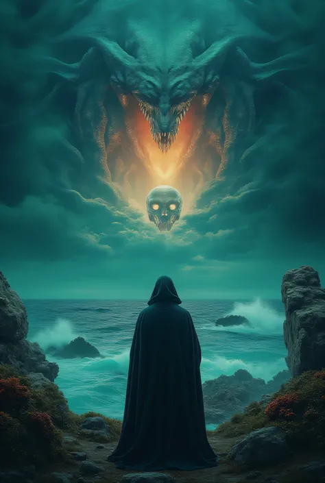 Wilbur Whateley's inhuman features partially concealed beneath a hood as he stands before an ancient altar on Sentinel Hill, the ocean below churning unnaturally. A tear in reality splits the twilight sky, revealing glimpses of an impossible dimension as m...