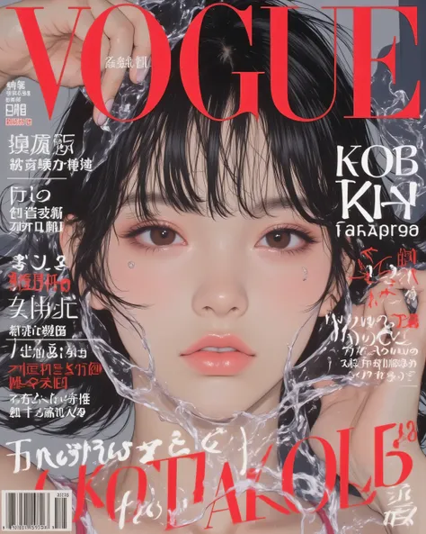 luna_style, The cover of Vogue and Elle Fashion magazines (exhales a soft fog:1.8) To、embossing with gold leaf on the top center Has、head slightly tilted back with exquisite female face、professional model style to gracefully warp、that shines with slight he...