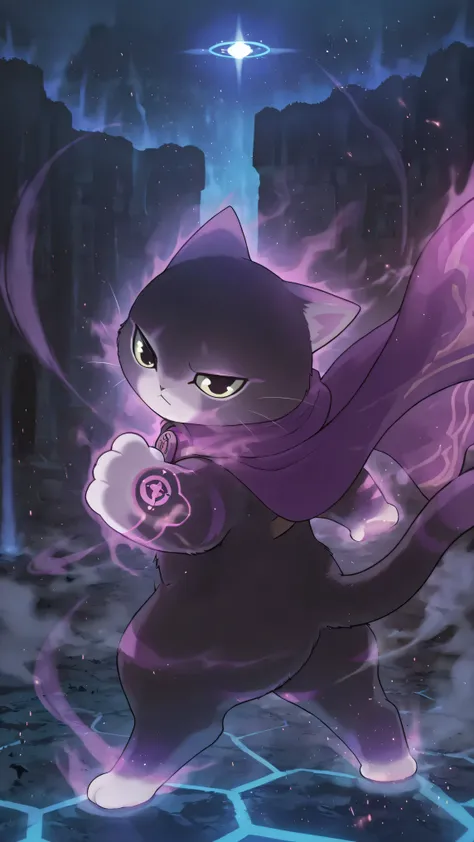 [😾] [Theme-Dungeon Fighting] [Merchant+Fighter-Class] [Focus Model] [Fun-Creativity] [Showcase]. Masterpiece, best quality, soft shading, mythical, beautiful, dungeon maze, battlefield, fighting, no humans, chibi style,  solo, chibi style, cat, theo, fur, ...