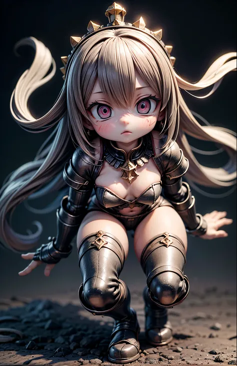 High Resolution, 8K Wallpaper, or higher top quality, A female knight with a cute personality during a perfect battle position, small The crown of protection strengthens preparations for battle short, fluffy fur, with big expressive eyes、shows a combinatio...