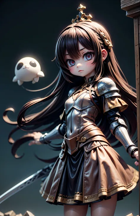 High Resolution, 8K Wallpaper, or better, cute female knight in perfect combat posture, small protective crowns enhance preparations for battle short, fluffy fur, with big expressive eyes、shows a combination of determination and natural sweetness, (detaile...