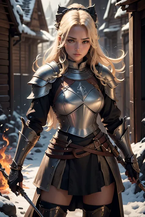lily armor,((Best quality)), ((masterpiece)), ((realistic cartoon)), ((perfect character)): Bowomen, In mountain snowfield, Archer, Fighting pose with a bow, women with a crusader helmet,red cape, epic rpg portrait, fantasy male portrait, rpg portrait conc...